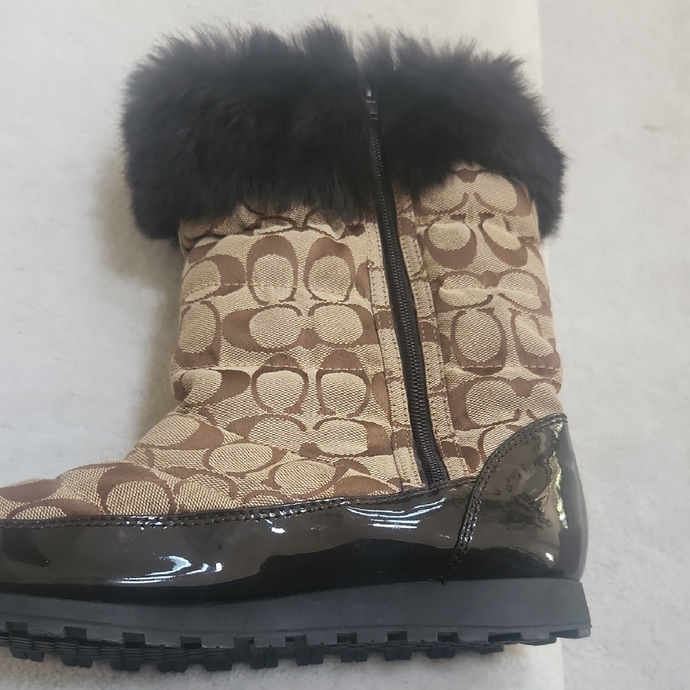 Coach Tan and Black Patterned Fur Boots - Picture 6 of 7
